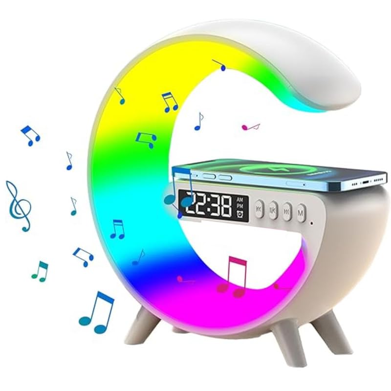 Elevea 𝟏𝟓 𝐘𝐞𝐚𝐫𝐬 𝐆𝐮𝐚𝐫𝐚𝐧𝐭𝐞𝐞, Elevea G-Shape RGB Bluetooth Speaker – Smart Alarm Clock with LED Light Display for Bedroom, Living Room, Game Room – Wireless Music & Clock