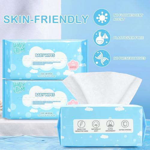 Image of Dry Baby Wipes Sensitive Skin Unscented Soft Travel Wipes for Newborn Face Hands 6 Packs (600 Count)