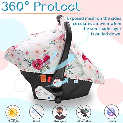 Image of Summer Baby Car Seat Cover, Baby Carseat Cover Girls, Privacy Carseat Canopy Protect Newborn, Breathable Comfortable, Watercolor Pink Flower