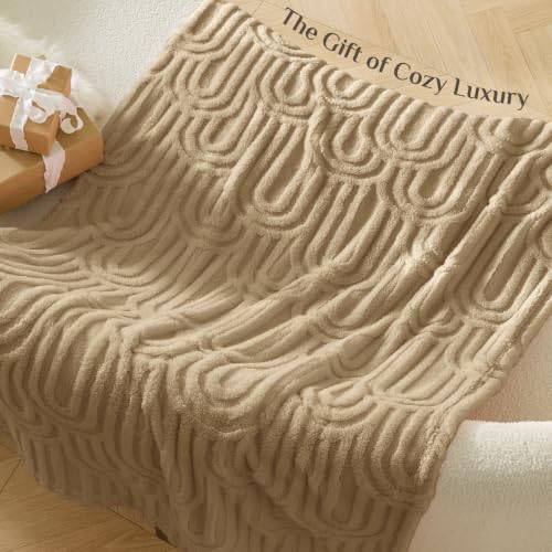 Image of BEDELITE Light Brown Boho Fleece Twin Blanket for Bed, 60x80 Inches