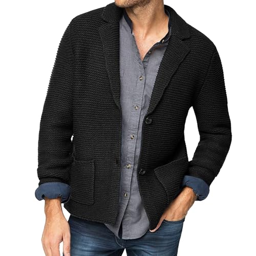 Men's Knitted Suit Cardigan Shawl Collar Casual Loose Cardigan Man Button Down Knitwear with Pockets
