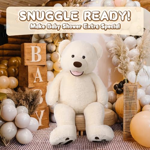 Image of MorisMos Smile Giant Teddy Bear, 51inch Large Stuffed Bears with Big Footprints, Big Stuffed Animals Cuddly Plush Gifts for Girlfriends, Boyfriend, White