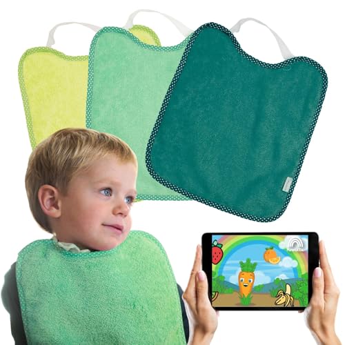 PIROLETE | Pack 3 baberos tonos verde - baberos bebe impermeables - babero impermeable bebe - baberos con goma guarderia - baberos impermeables bebe - baberos rizo guarderia - babero bebe (Forest)