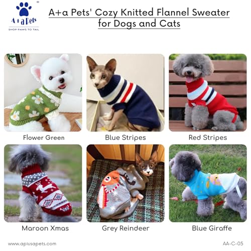 Image of A+a Pets' Cozy Knitted Flannel Sweater - Soft, Warm, Comfortable Fleece, Cold Weather Clothes for Dogs and Cats (XS, Polka Blue)