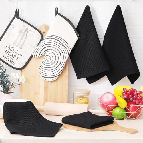 Image of Homaxy 100% Cotton Waffle Weave Kitchen Dish Cloths, Ultra Soft Absorbent Quick Drying Dish Towels, 12 x 12 Inches, 18-Pack, Black