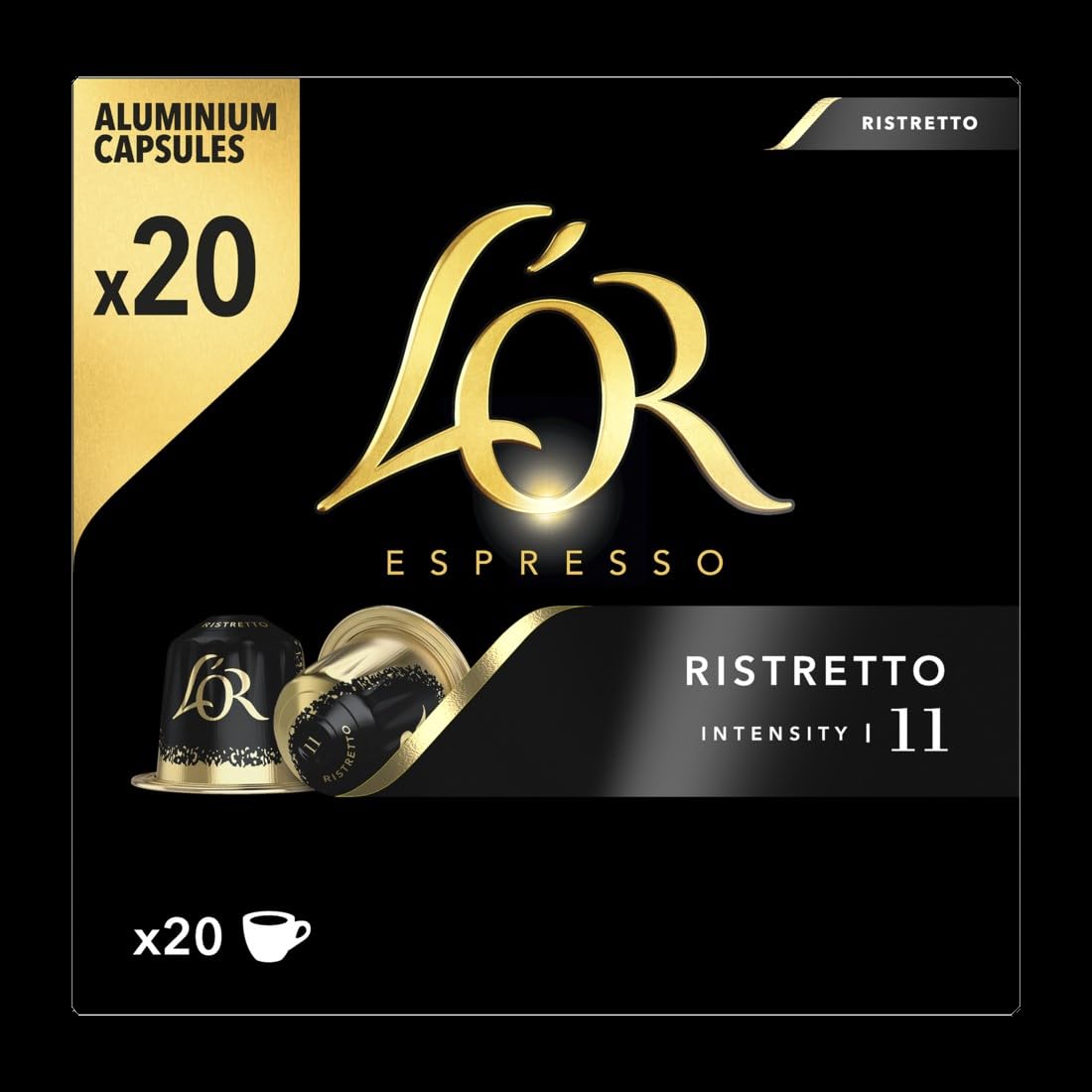 L'Or Espresso Café - 200 Capsules Ristretto Intensité 11 | Compatibles Nespresso®*, lot de 10 x 20 capsules aluminium