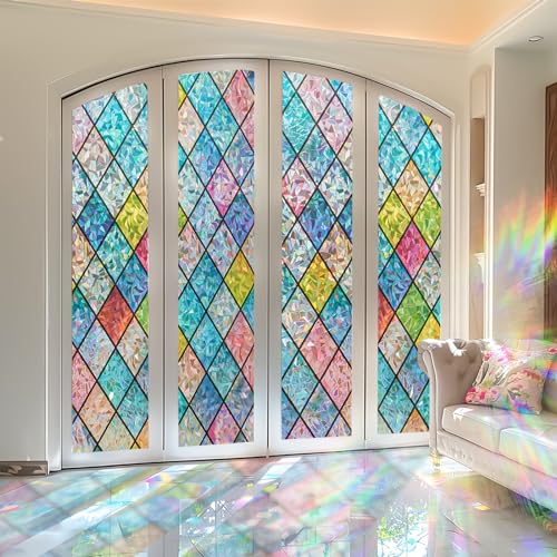 Beautysaid Rainbow Window Film Privacy: Stained Glass Self Adhesive, No-Glue Frosted Window Tint, Static Cling,UV Window Film Home (Multicolor, 44.5x200cm) - Image 7