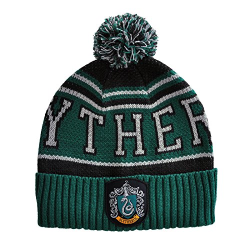 Elbenwald Harry Harry Potter Bonnet d'hiver à Serpentard Maison Manteaux Design avec Bommel Taille Unique pour Hommes Mesdames Enfants Vert Black Cover