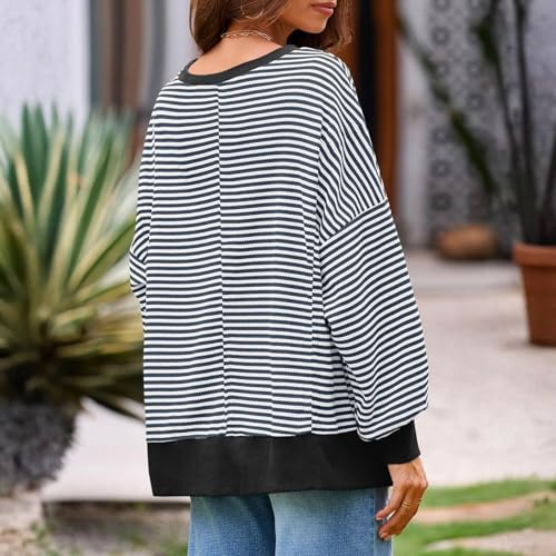 Striped Tops for Women Knit Oversized Long Sleeve Crewneck Fall Sweatshirt - image 6