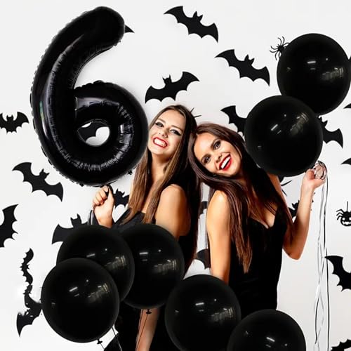 Image of Number Balloons Black Party Balloon - Giant Number 6 Balloon, 40 Inch Large Balloon for Birthday Decorations, Black Party Supplies for Men Women
