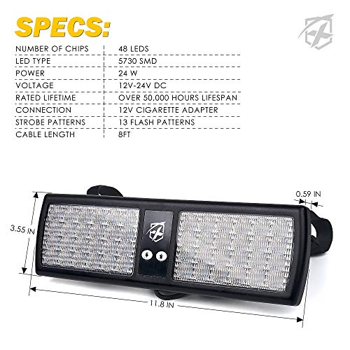 Xprite Blue LED Visor Strobe Flashing Lights Sunshield Hazard Warning Light for Law Enforcement Emergency Vehicles Trucks Cars