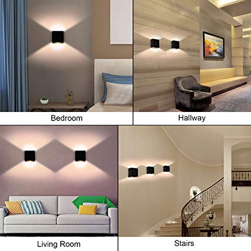 Lightess Indoor Wall Sconce Dimmable 10W, Modern LED Wall Lamp Black, Up Down Wall Mount Lights Mini Metal for Living Room Bedroom Hallway Decor, Warm White, O1185TP