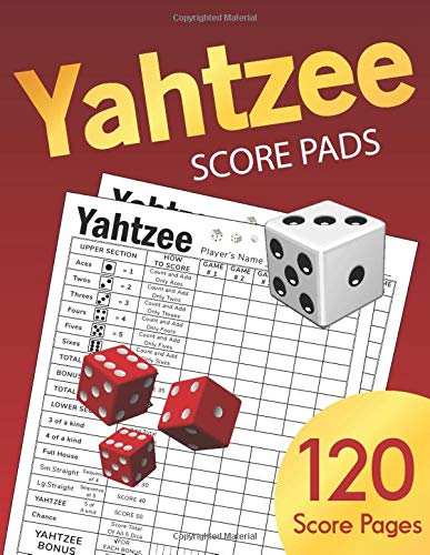 amazon com yahtzee score pads large size 8 5 x 11 inches 120 pages dice board game yahtzee score sheets yatzee score cards yahtzee score book vol 4 9781693276545 publishing great score sheet books