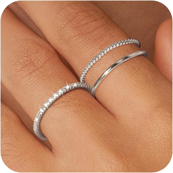 Moodear Trendy Thumb Ring Set Non Tarnish - Dainty Stackable 925 Sterling Silver CZ Rings for Women Size 5-12