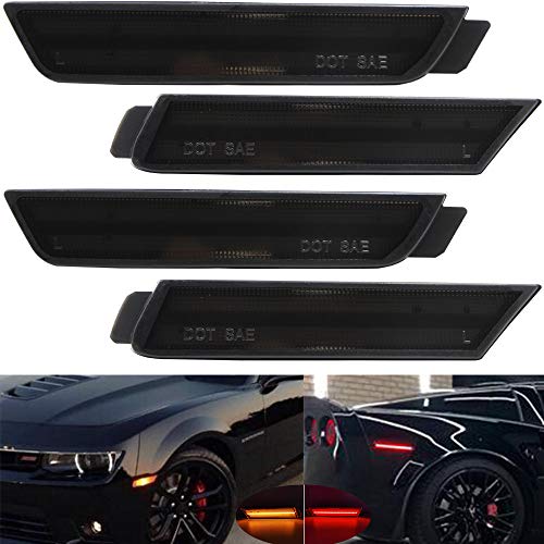 One-Day Sale: Up to 50% Off Camaro Smoked Lens LED Side Marker Light Kits for 2010 2011 2012 2013 2014 2015 Chevy Chevrolet Camaro Front/Rear Side Marker Lamps Powered by 26-SMD Red/Amber LED OEM Replacement