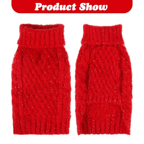 Image of Turtleneck Small Dog Sweaters - Classic Cable Knitwear Winter Coat for Small Medium Dogs Male Female Puppy Dog Cold Weather Clothes Girls Boys, Red, M