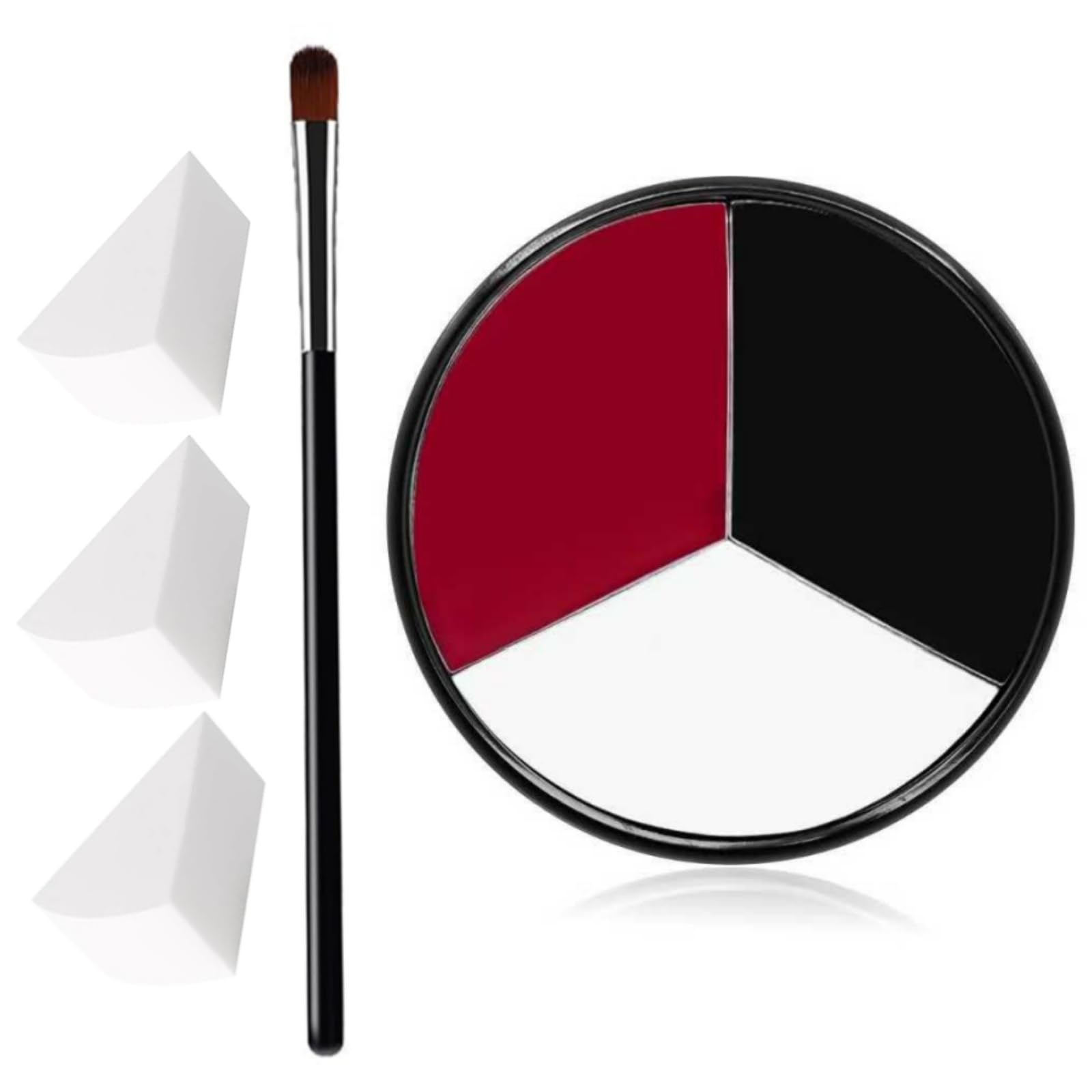 White Black Red Halloween Face Body Paint with 3PCS Sponge and 1PC Brush, for Baseball, Softball Sports(Eye Black) & Halloween (Joker, Clown), Face Painting Kit for Cosplay, SFX Costumes