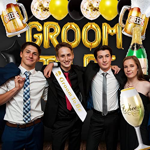 Image of Party Propz Groom to Be Decoration Set Combo - 21Pcs Bachelorette Party Decorations | With Groom to Be Foil Balloon, Champagne & Cheers Foil, Black & Gold Metallic Balloons