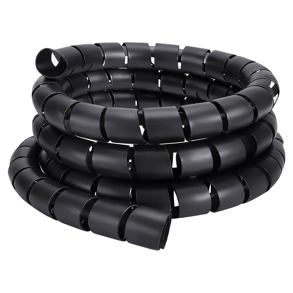 UNICRAFTALE - Protector de cable de 8 m, diámetro 30,5 mm, negro, protector de mangueras hidráulicas, funda de plástico para cables, tubo en espiral, con 2 cierres de cremallera, enrollado para TV