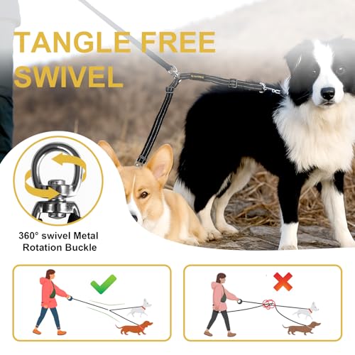 MingXpet Double Dog Leash for Two Dogs, No Pull Dog Leash, 360° Swivel No Tangle for Medium Dogs Walking & Training, Shock Absorbing Reflective Bungee, Black by MingXpets - Used condition - Image 4