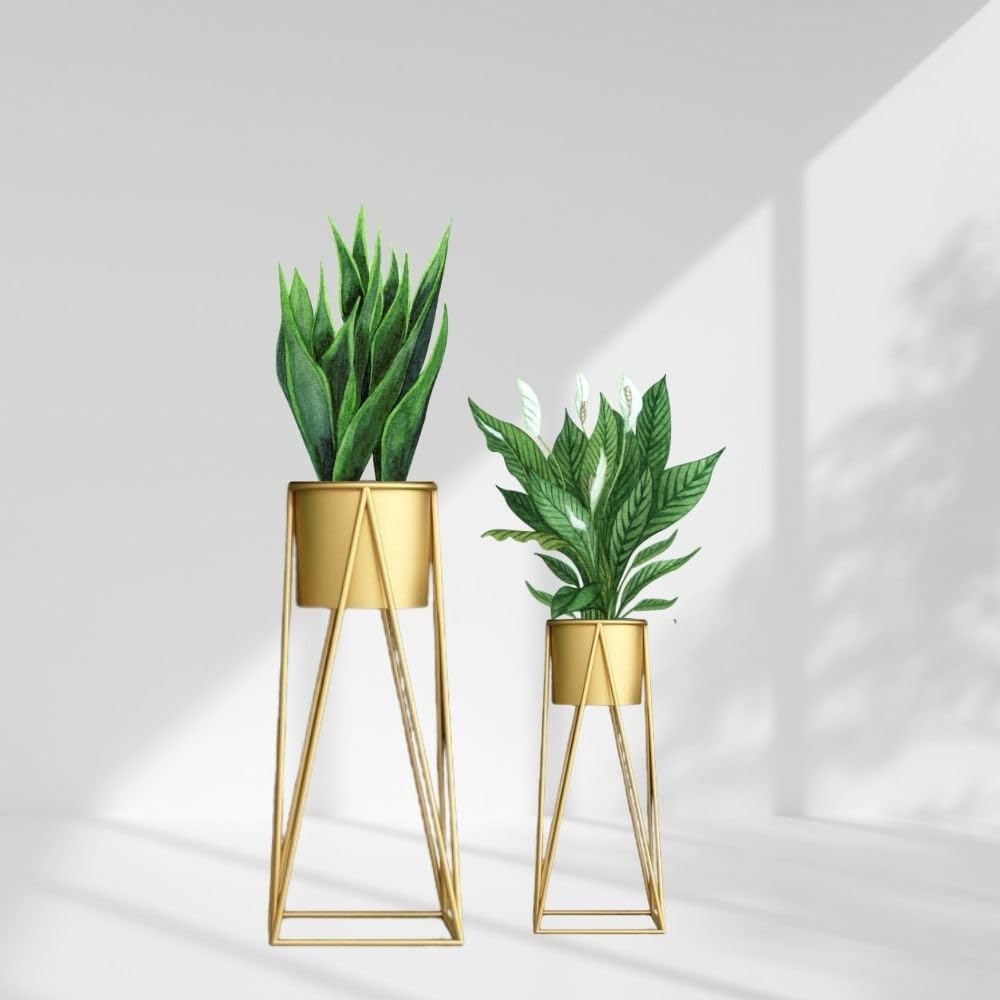 STAND MASTER Golden Color Square Base Style Modern Designer Planter with Stand for Home décor Small and Medium Size (Set of 2) (B0CV2MKJQ2) Amazon Price History, Amazon Price Tracker