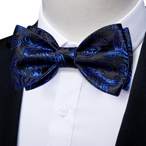 Image of DiBanGu Paisley Bow Ties for Men Silk Self Tied Bowtie and Pocket Square Cufflinks with Lapel Pin for Wedding Party