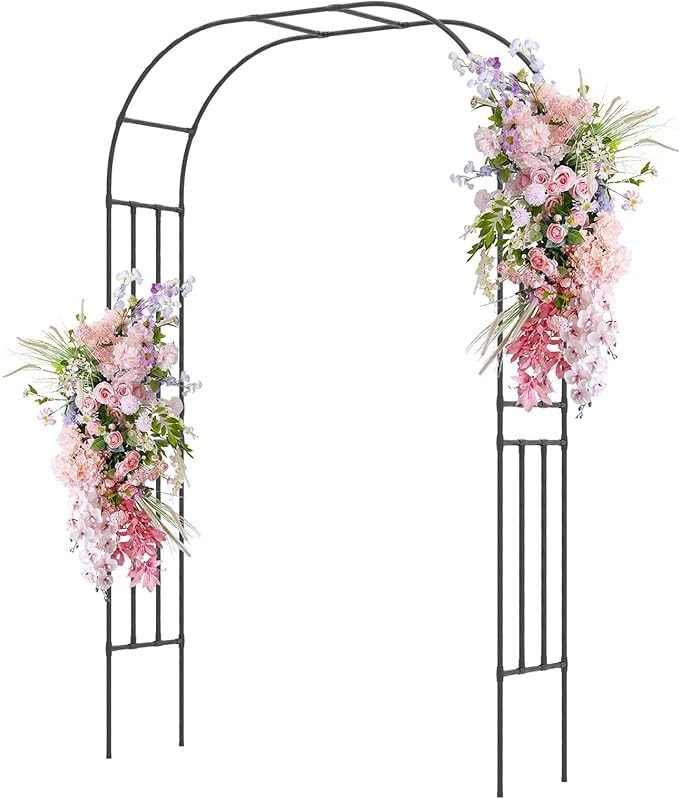 LDAILY Moccha Garden Arch Arbor Trellis, 95' Sturdy Metal Arbor with PE-Coated Steel Tubes, Spiral Rods Design, Outdoor Archway for Climbing Plants, Garden Arch for Wedding Decoration, Lawn, Party
