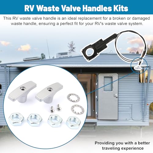 Image of RV Waste Valve Handle Replacement for Waste Valve Extension Rod RV Parts Tank Hose Handle, Aluminium Flexible & Lightweight RV Waste Valve Handles Kits with 4 Nuts 2 Screws 2 Gasket - 2 Pack