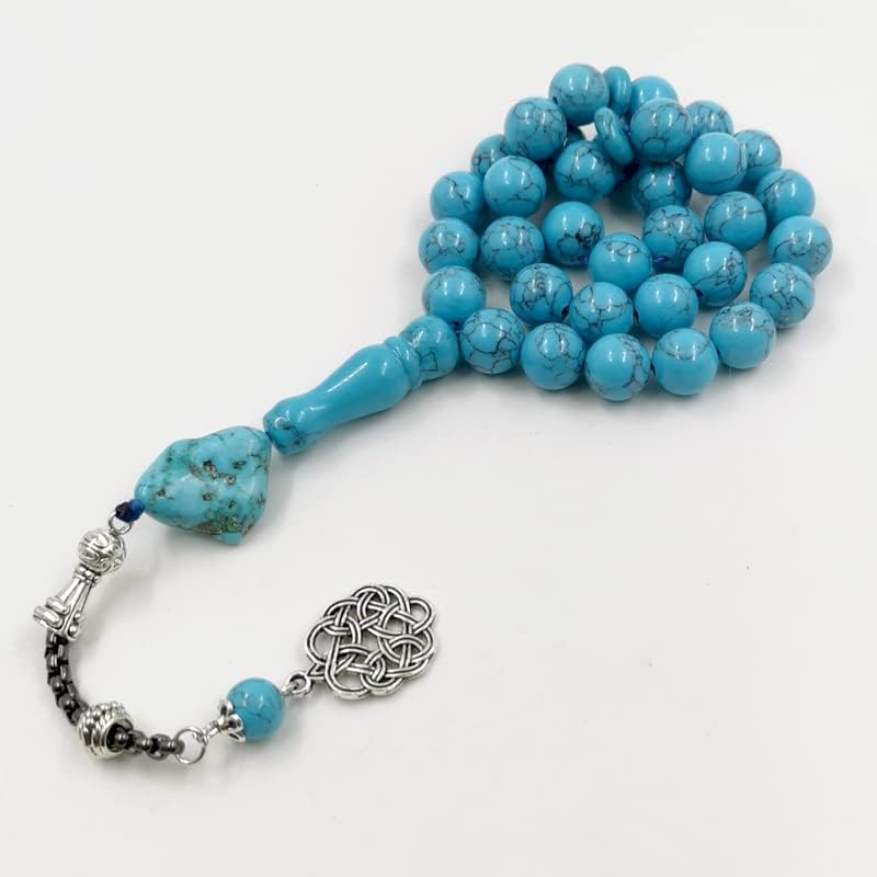 Miniatura 4 de Tasbih Pulsera de cuentas de oración musulmana turquesa natural para hombre, regalo de Eid, islámico, misbaha, rosario, Metal Piedra