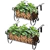 MorTime Iron Hanging Flower Rack Basket Shelf with Hooks, Railing Flower Pots Holder Black Metal Decorative Railing Shelf for Outdoor Garden Balcony Fence Patio