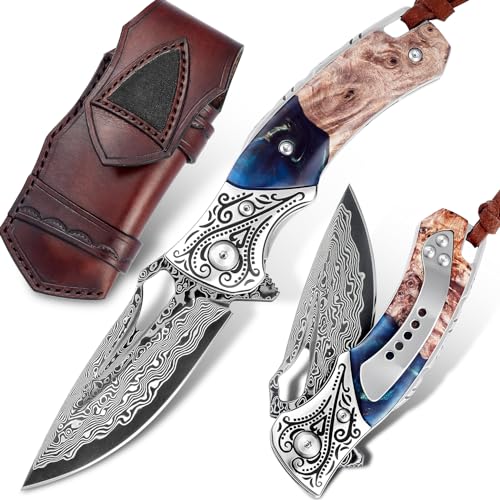 VNLA Damascus Folding Pocket Knife