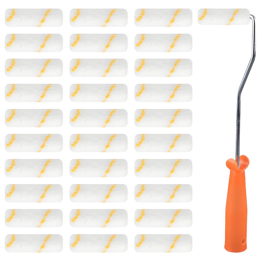Roller Sleeves, 30PCS Paint Roller Set, 4 Inch Foam Paint Rollers Brushes, Nylon Paint Roller Mini Paint Roller with Handles for Home Wall Decoration Painting Supplies