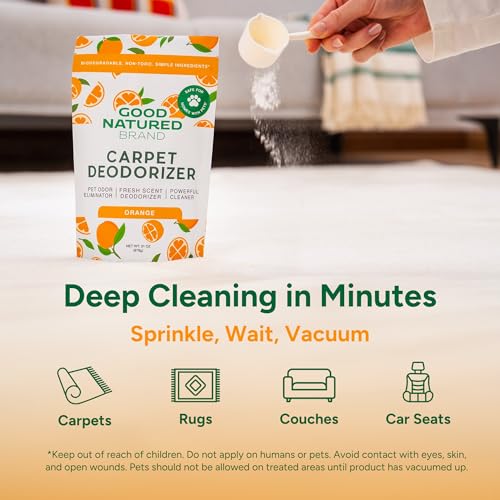 Image of Good Natured Brand | Carpet Deodorizer & Freshener Powder | 31 oz Pet Odor Eliminator for Strong Odor & Pet Urine | Fresh Natural Sweet Orange Scent | Safe for Homes with Pets