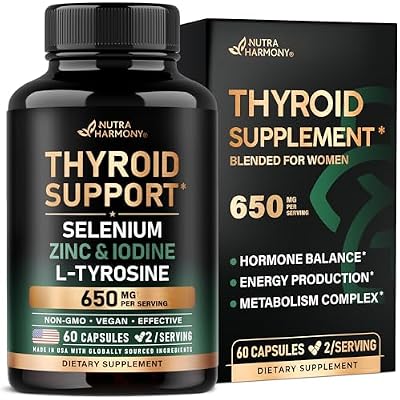 Thyroid Support for Women - Selenium 200 mcg | Astragalus | Zinc & Iodine | L-Tyrosine | Adaptogen Herbs - 21-in-1 Antioxidant & Immune Support - Vegan, Non-GMO - Lab Tested - 60 Capsules