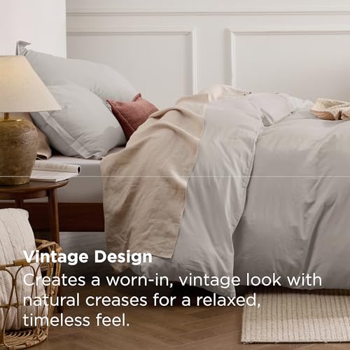 Bedsure 100% Stone Washed Cotton Duvet Cover Queen Size - Stone Color Minimalist Cotton Duvet Cover Linen Like for All Seasons - GentleSoft™ Plain Simple Bedding (Queen, 90"x90")