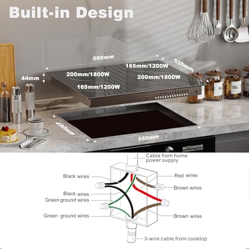 Image of Hobsir 24 Inch Electric Cooktop 4 Burner 6000W, 24 inch Radiant Electric Stove Top, Built-in Ceramic Stove Top with Sliding Control, Timer, Safety Lock, 9 Power Levels, 220V-240V Hard Wire (No Plug)
