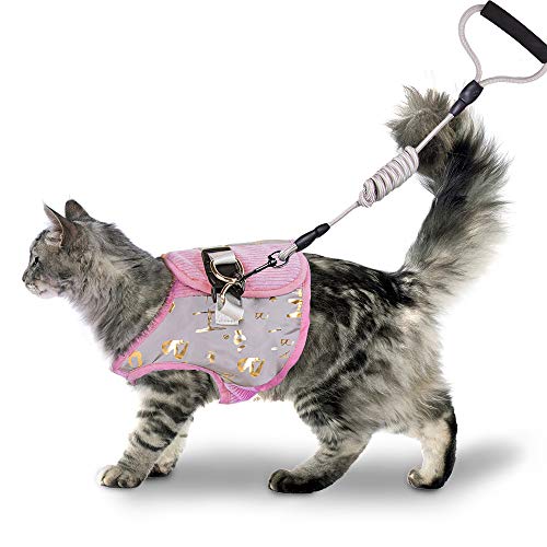 Pet Soft Cat Vest Harness Medium  Plush Cat Harness and Leash Set for Walking Escape-Proof, Reflective Fashion Chest Harness for Puppy Kitten Small Dogs, Pink Medium