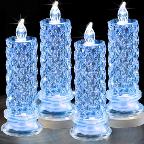 Bougies piliers LED SupBri bleu lot de 4 pour une décoration de mariage romantique