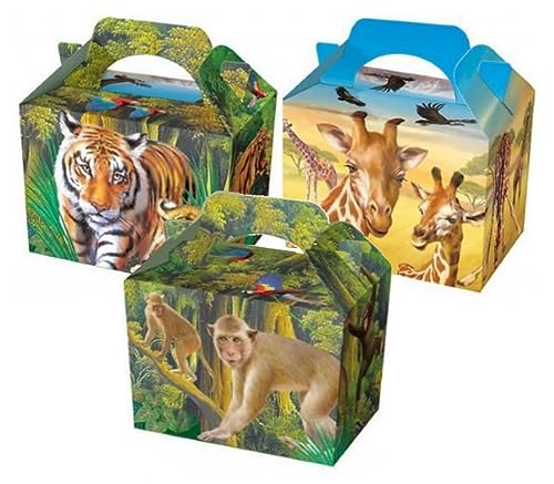MustBeBonkers 10 x Jungle Animal Theme Childrens Kids Carry Food Birthday Party Meal Box