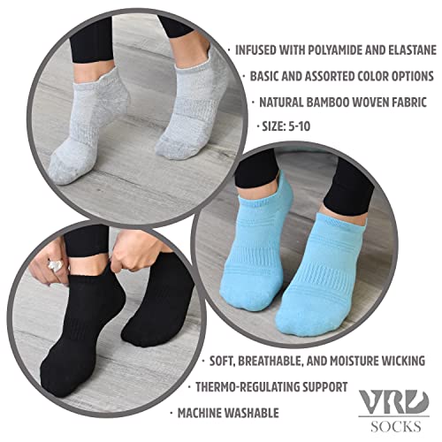 Image of VRD Womens Ankle Socks, Bamboo Rayon 6-Pairs Athletic Running Low Cut Socks With Tab