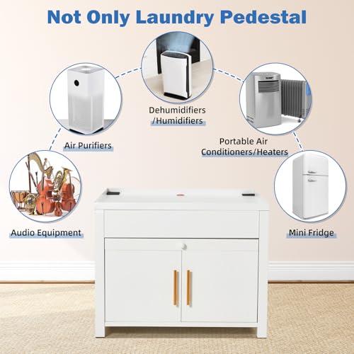 Image of 2 Pack Laundry Pedestal for Washer Dryer Stand 700LBS Shock-Proof | with Pull-Out Shelf Hidden Storage Drainage, Heavy Duty Base, White