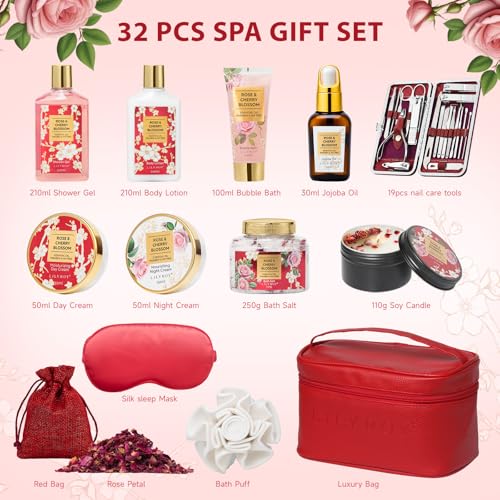 Image of 32Pcs Moisturizing Rose Bath and Body Gifts Skin Care Spa Gift Set for Women