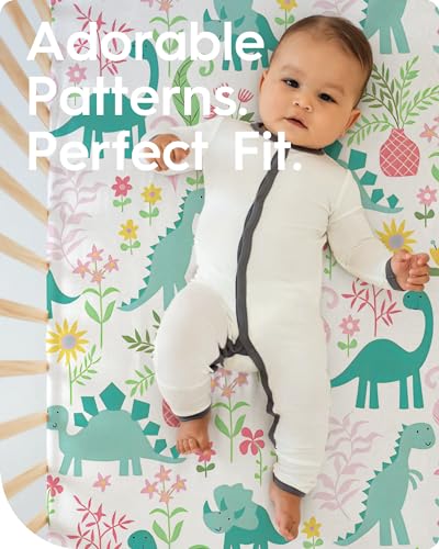 Image of Dinosaur Crib Sheets for Boys, Premium Soft Crib Mattress Fitted Sheet, Ultra Breathable Baby Sheets, Super Stretchy Baby Bed Sheets 28x52x9 Extra Deep Pocket, 2 Pack