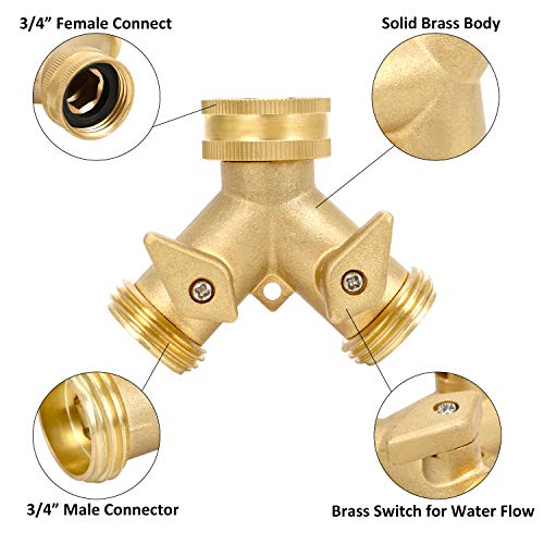 STYDDI Garden Hose Splitter 2 Way Heavy Duty, Solid Brass 2-Way Water Hose Splitter, Outdoor Faucet Spigot Splitter Two Way Connector, Y Valve Garden Tap Hose Adapter with 3 Hose Washers - Thumbnail 3