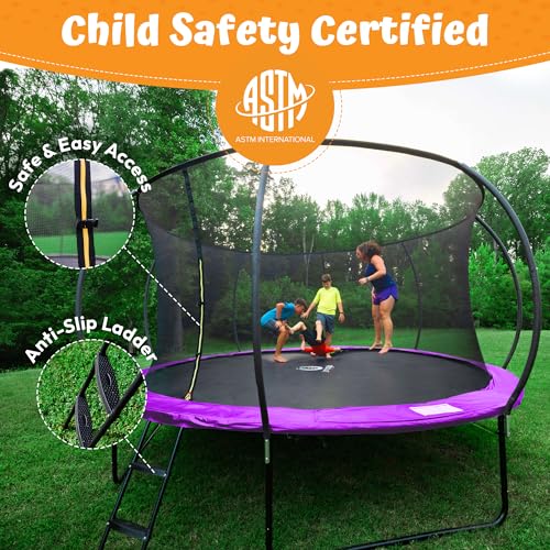 Image of JUMPZYLLA Trampoline Outdoor 8FT 10FT 12FT 14FT 15FT 16FT with Enclosure, Non-Slip Ladder & Anti-Rust Coated Frame, ASTM Approved Recreational Backyard Large Trampoline with Net for Kids & Adults