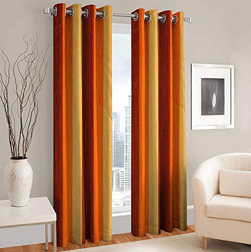 Image of Polyester Blend Long Crush Eyelet Window 6 ft Curtains (Orange) Set of 2