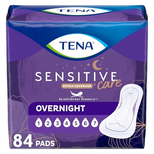 TENA Sensitive Care Incontinence Pads, Bladder Control, Postpartum for Women, Overnight Absorbency, Extra Coverage, 84 Count