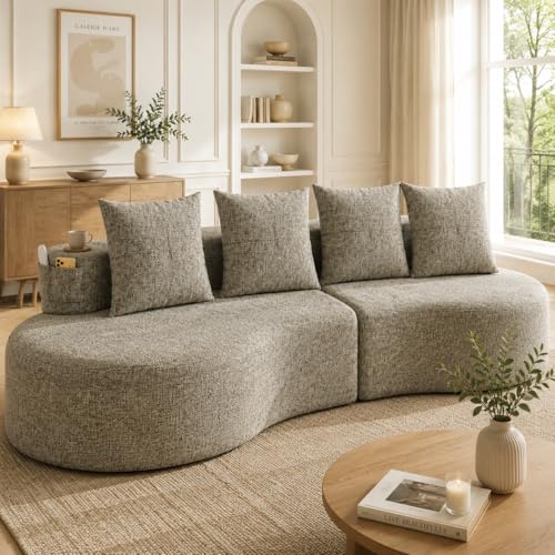 Yihomfy 240 cm Canapé d'angle 4 Places, Canapé Forme Nuage incurvée avec Coussins,Porte-gobelet,Poche latérale,Canapé incurvé sans os pour Salon,canapé...