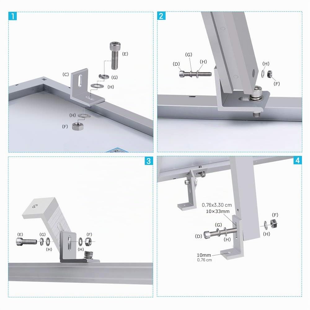 Renogy Supporto regolabile per pannello solare inclinabile, supporta pannello solare fino a 150 Watt per tetto, camper, barca e qualsiasi superficie piana, per sistemi on-grid/off-grid (solo staffa),