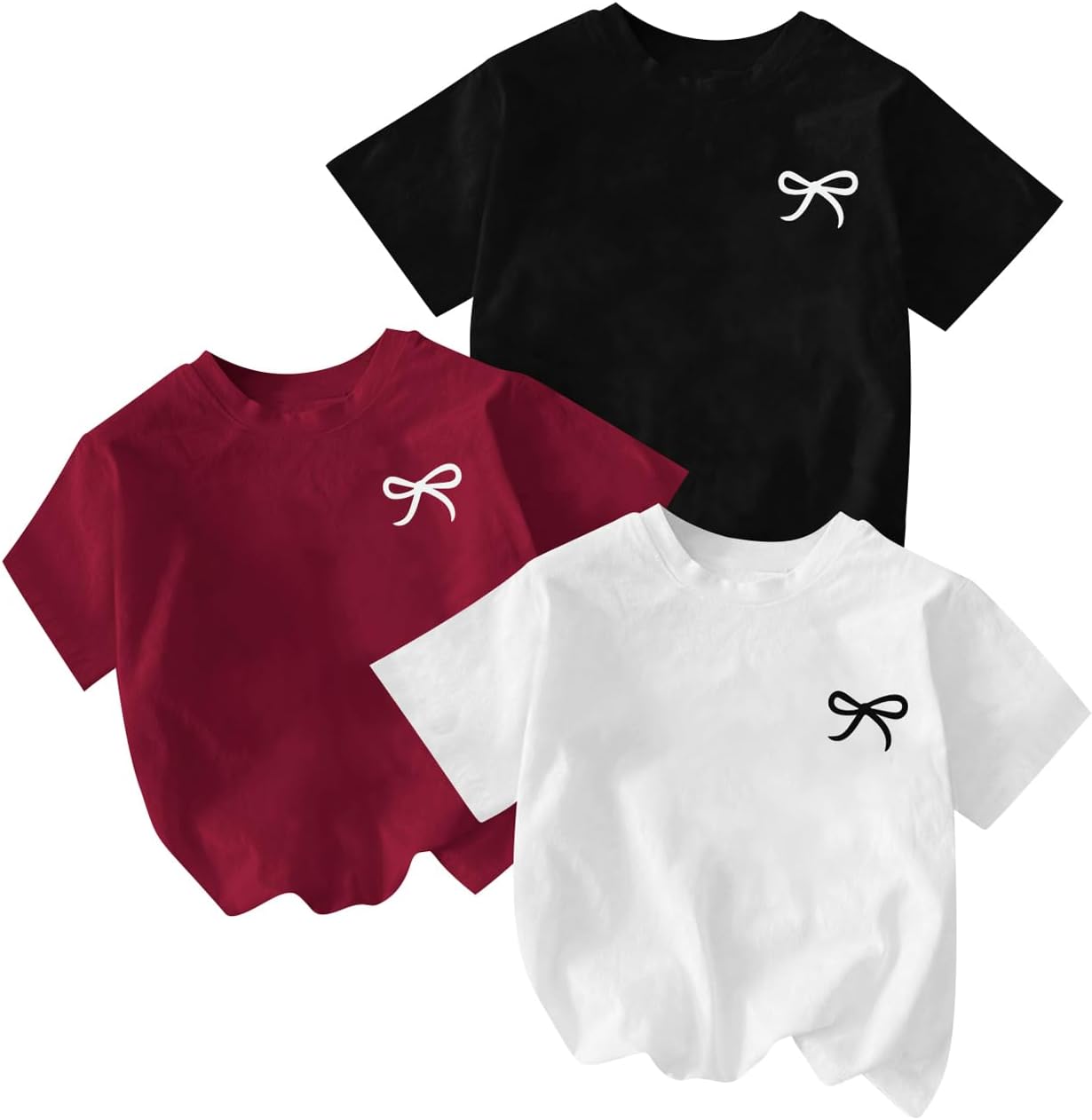 Girl's Bow Cherry Graphic Tees Short Sleeve Crewneck Cute T Shirts Tops for Teens Summer Tops